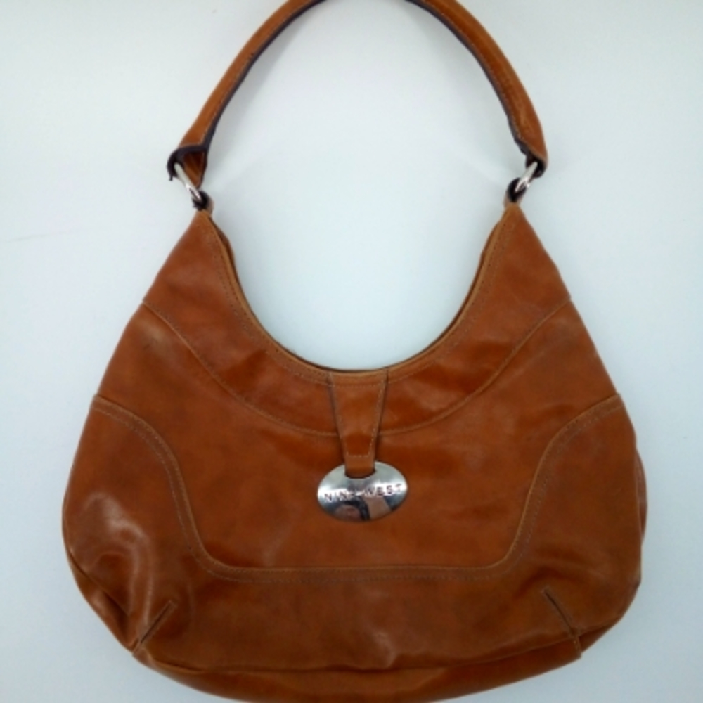 Retro Y2K Nine West Vegan Hobo Bag Brown Camel Shoulder - Picture 1 of 12
